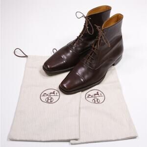 Hermes Paris Mens Brown Captoe Ankle Combat Boots Eu 43.5 - US 10.5